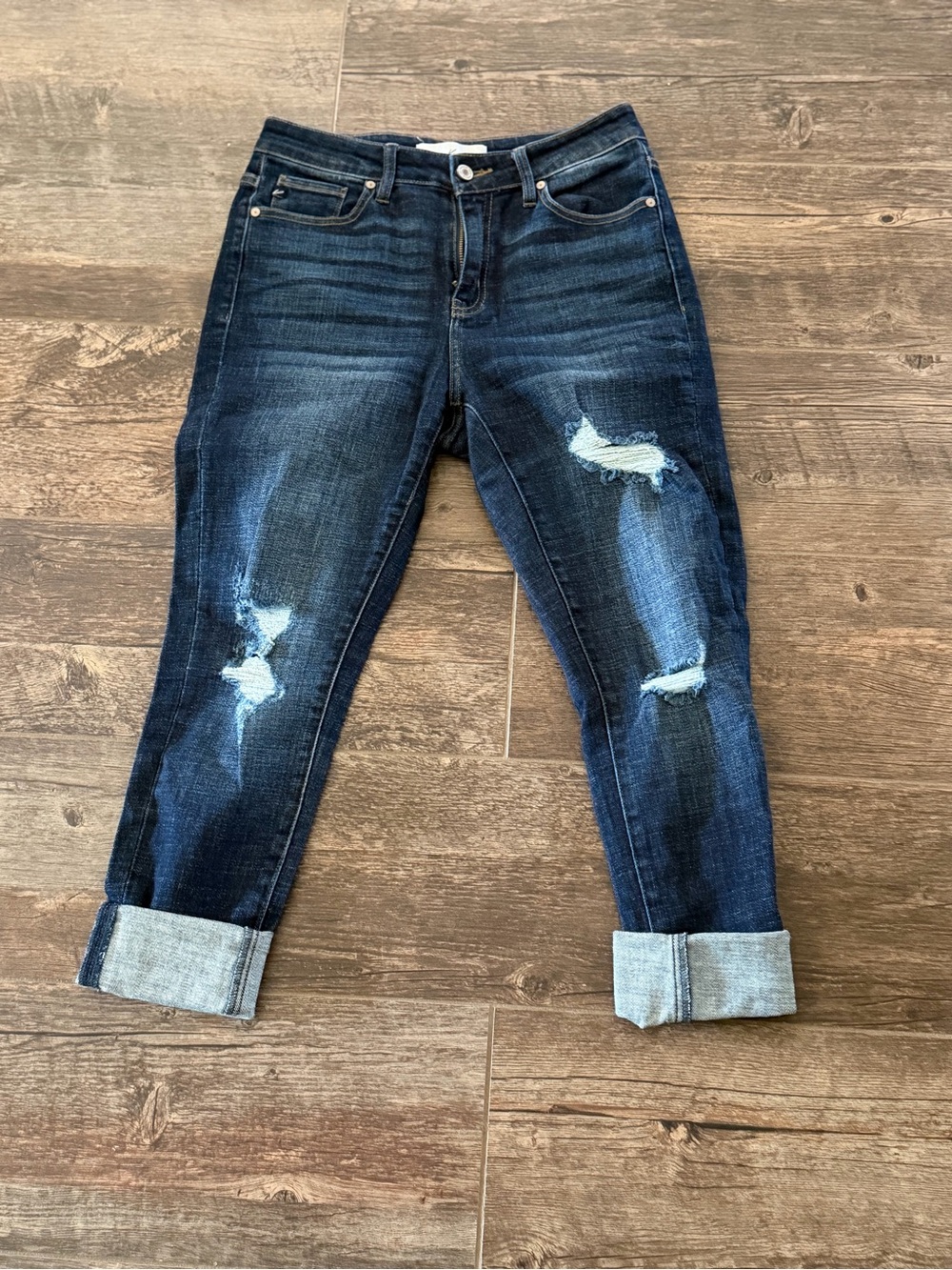 KanCan Dark Indigo Distressed Boyfriend Jeans